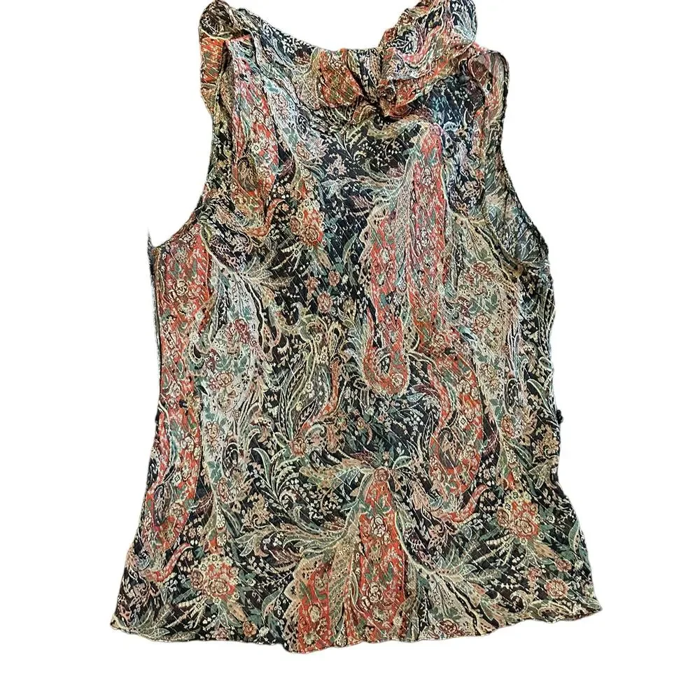 Ralph Lauren Womens metallic paisley ruffle tank blouse Size 14